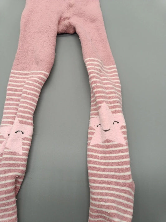 Baby Strumpfhose Rosa Sternchen-Knieapplikationen Smiley Nahaufnahme Ringel-Streifen Detail Gr. 74