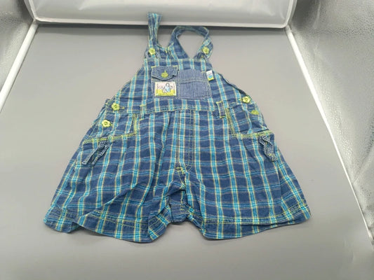 Baby Kinder Latzhose-Short Blau-Türkis-Neongelb Madras-Karo Summer Garden Gesamtansicht Vorne Gr. 92