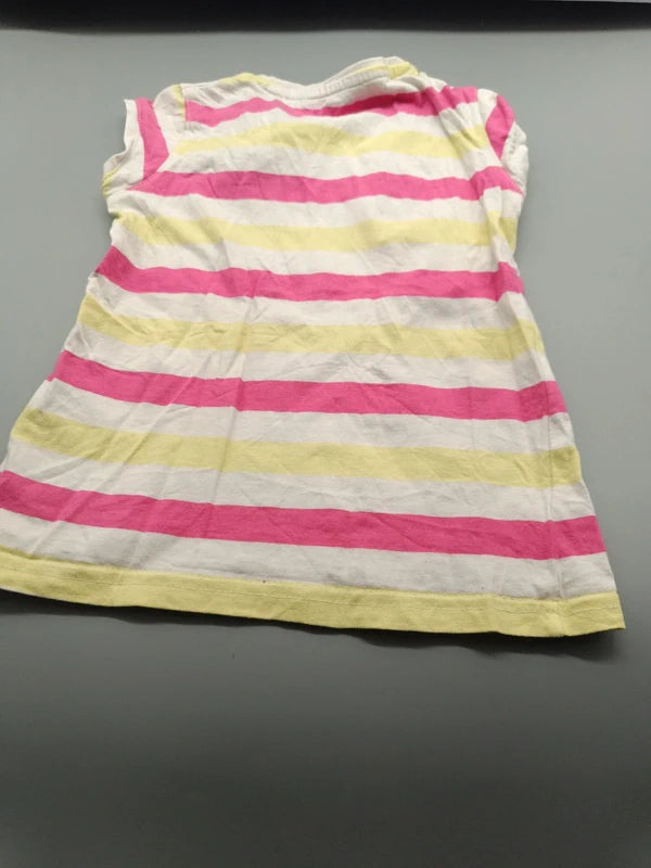 Rückseite des pink-gelb-weiß gestreiften Kiki & Koko T-Shirts Größe 104