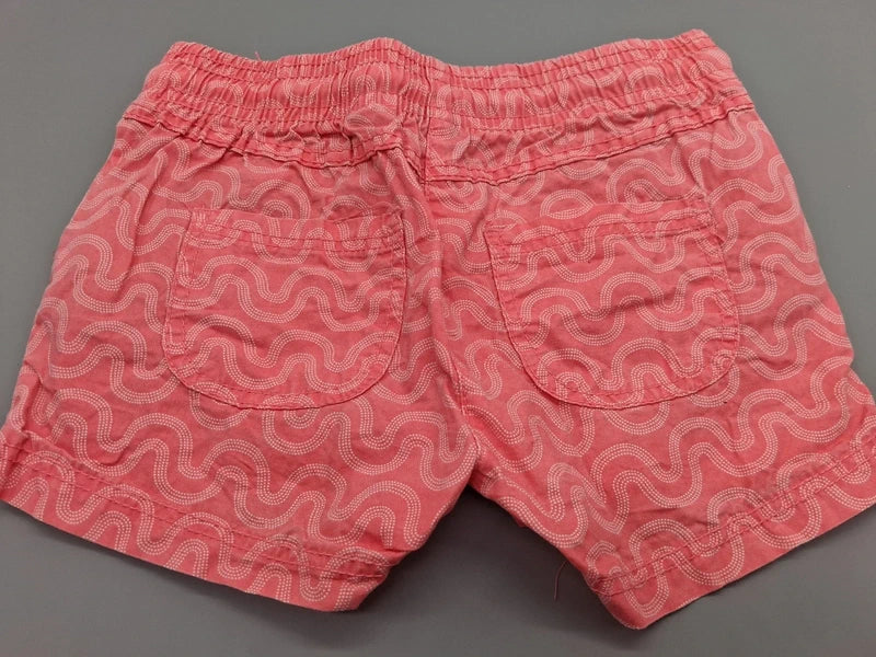 Rückseite der korallroten Lupilu Shorts mit zwei aufgesetzten Taschen