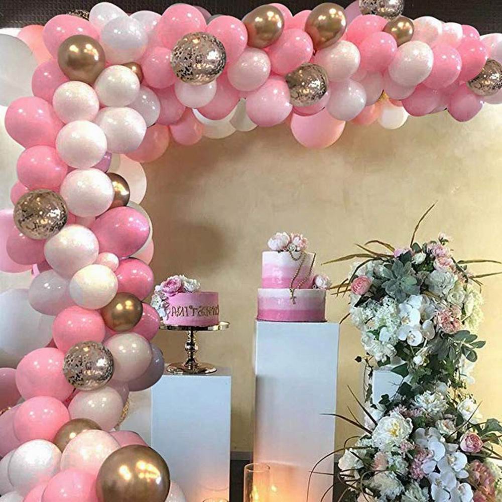 Ballongirlande in Rosa, Weiß und Gold, Ballonbogen-Set – Ansicht 6