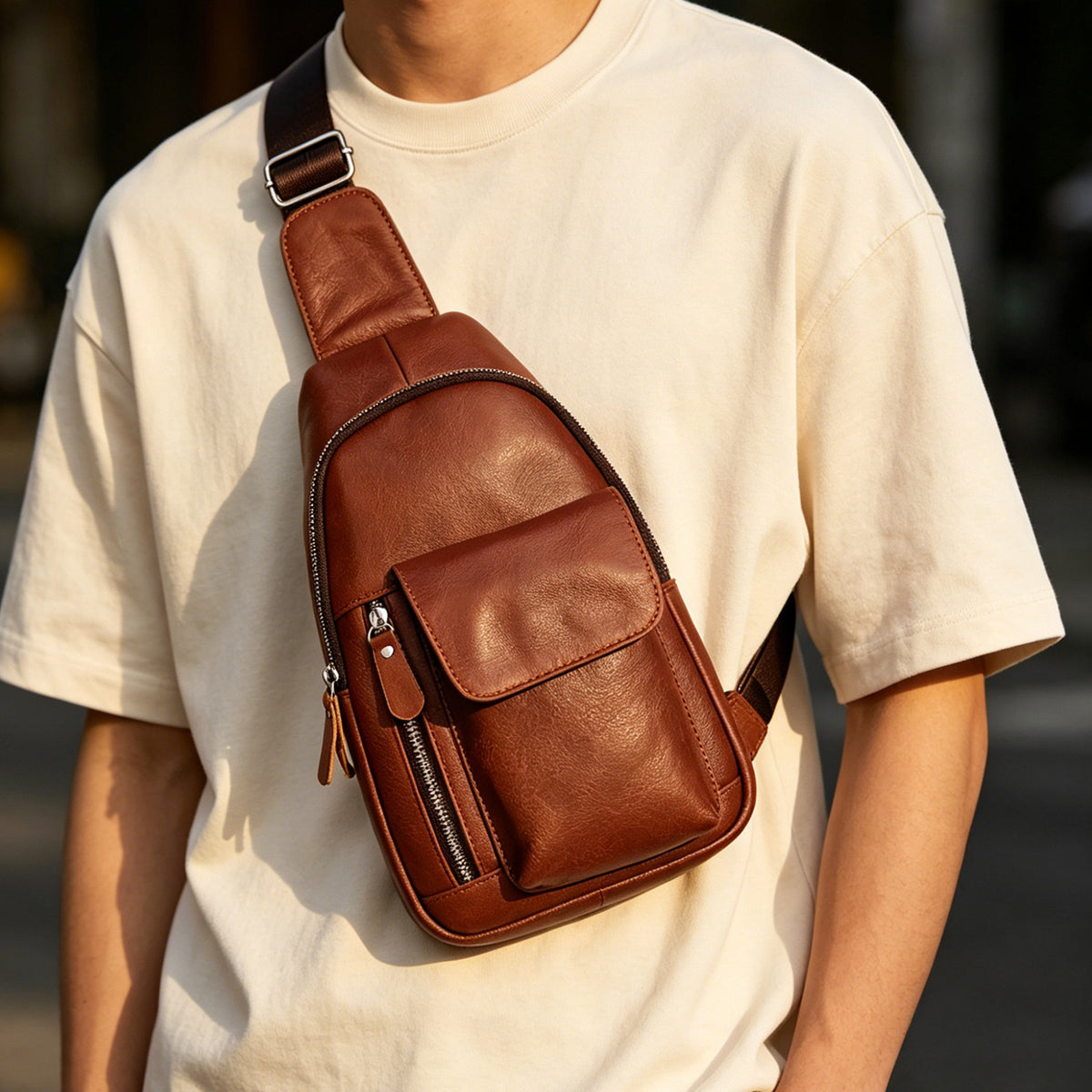 Retro Brusttasche aus echtem Leder