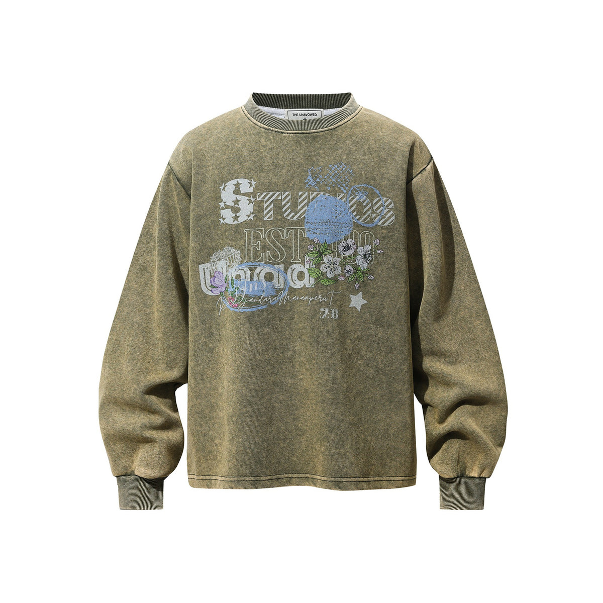 Vintage-Hoodie Damen Blumenprint, Washed-Optik