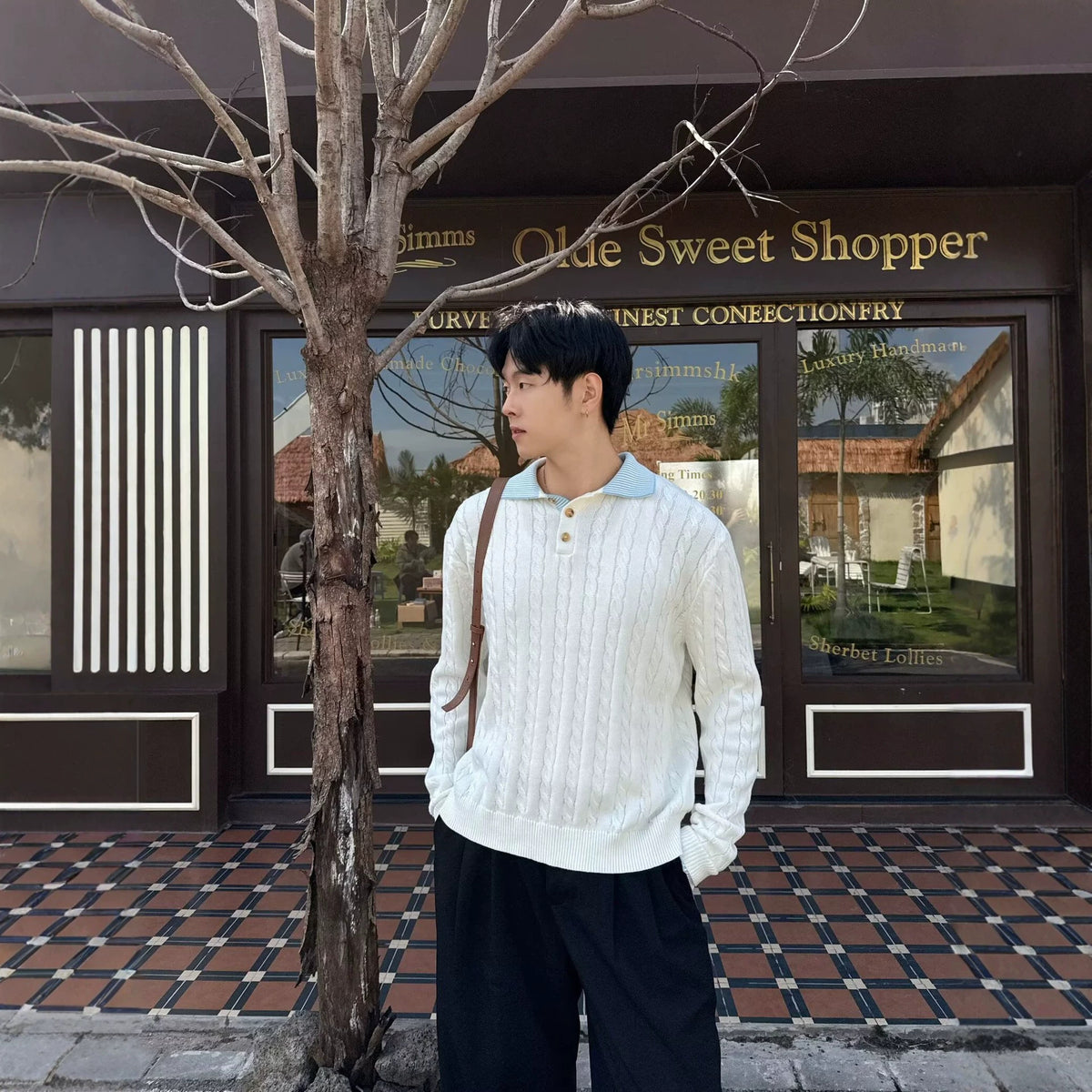 Cable-Knit Pullover Colorblock