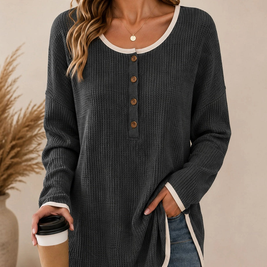 Waffelstrick Pullover Langarm Damen
