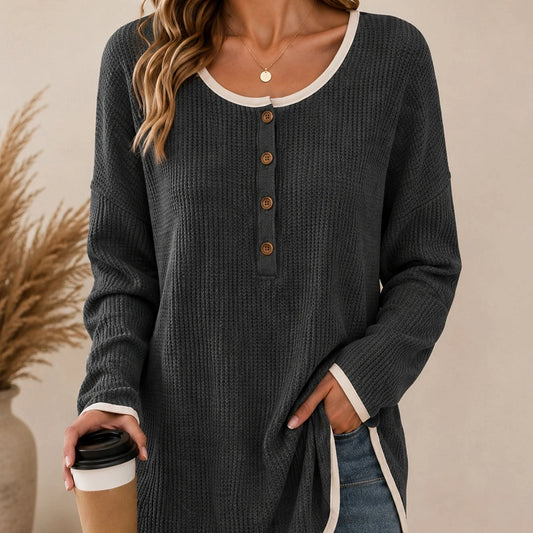 Waffelstrick Pullover Langarm Damen