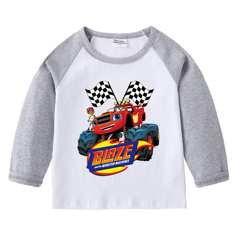Children's T-shirt with round neck cartoon long sleeves
