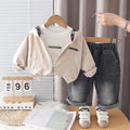 Hooded jacket long sleeved three piece set for children