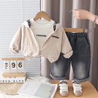 Hooded jacket long sleeved three piece set for children