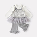 Personality Fake Two-Piece Printed Bodysuit Infant Mesh Diaper Cover Flared Pants Set