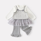 Personality Fake Two-Piece Printed Bodysuit Infant Mesh Diaper Cover Flared Pants Set
