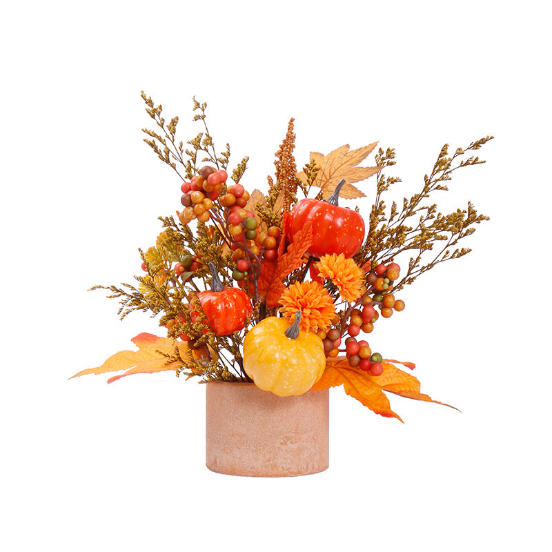Halloween Decorations Autumn Artificial Maple Leaves Pumpkin Wheat Pot Plant Home Harvest Festival Decoration
