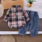 Men's Baby Checkered Shirt Long Sleeve 3-Piece Set