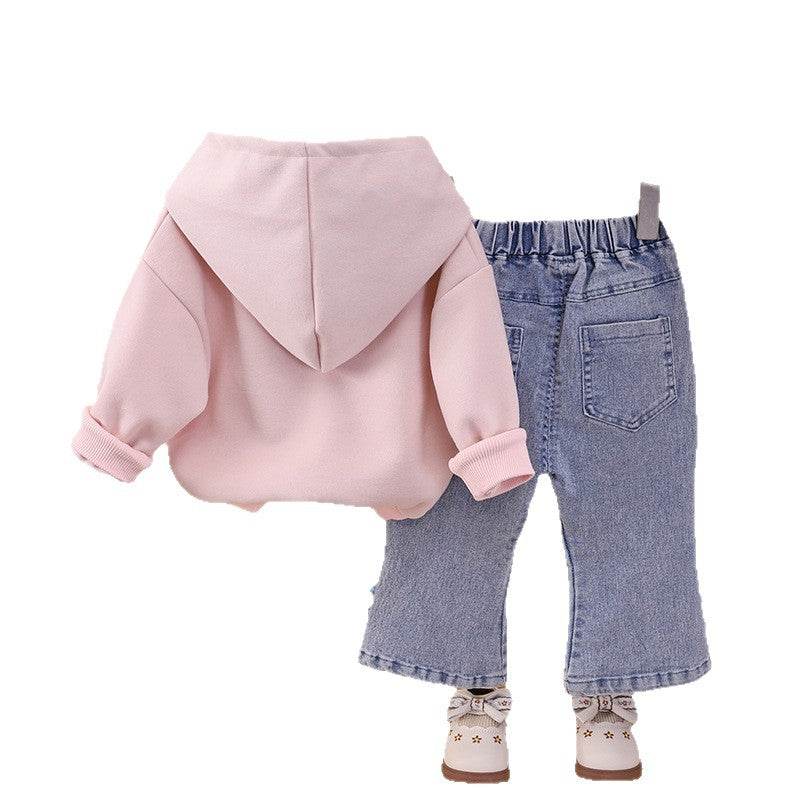 Children's Spring and Autumn Clothing Baby Cartoon Hoodie Two Piece Set