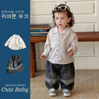 Long Sleeve Shirt Set for Boys Casual Stripe Outfit Kids Denim Pants Two-Piece Set
