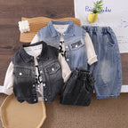 Cowboy vest long sleeved three piece set baby clothes