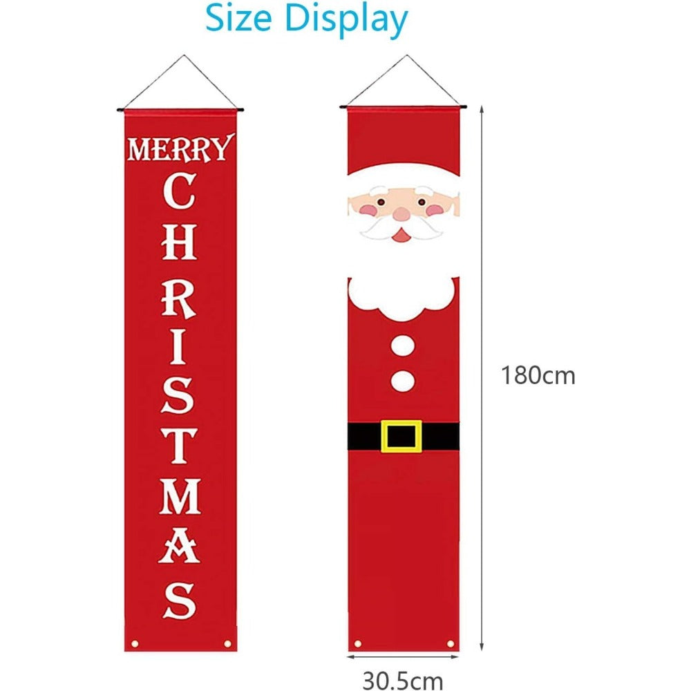 Zwei rote Weihnachtsbanner mit Weihnachtsmann und Merry Christmas