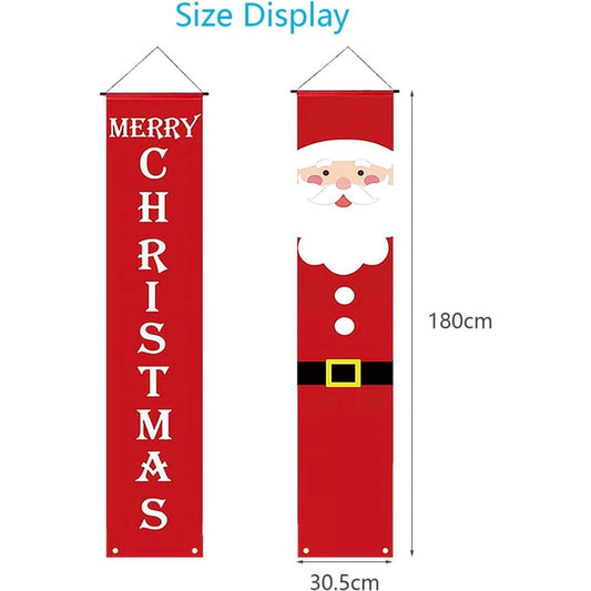 Zwei rote Weihnachtsbanner mit Weihnachtsmann und Merry Christmas
