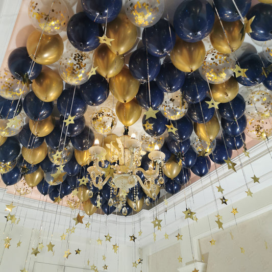 Ballon-Set in Blau und Gold mit Stern-Anhängern