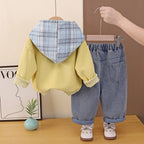 Autumn clothing baby hooded long sleeved two-piece set