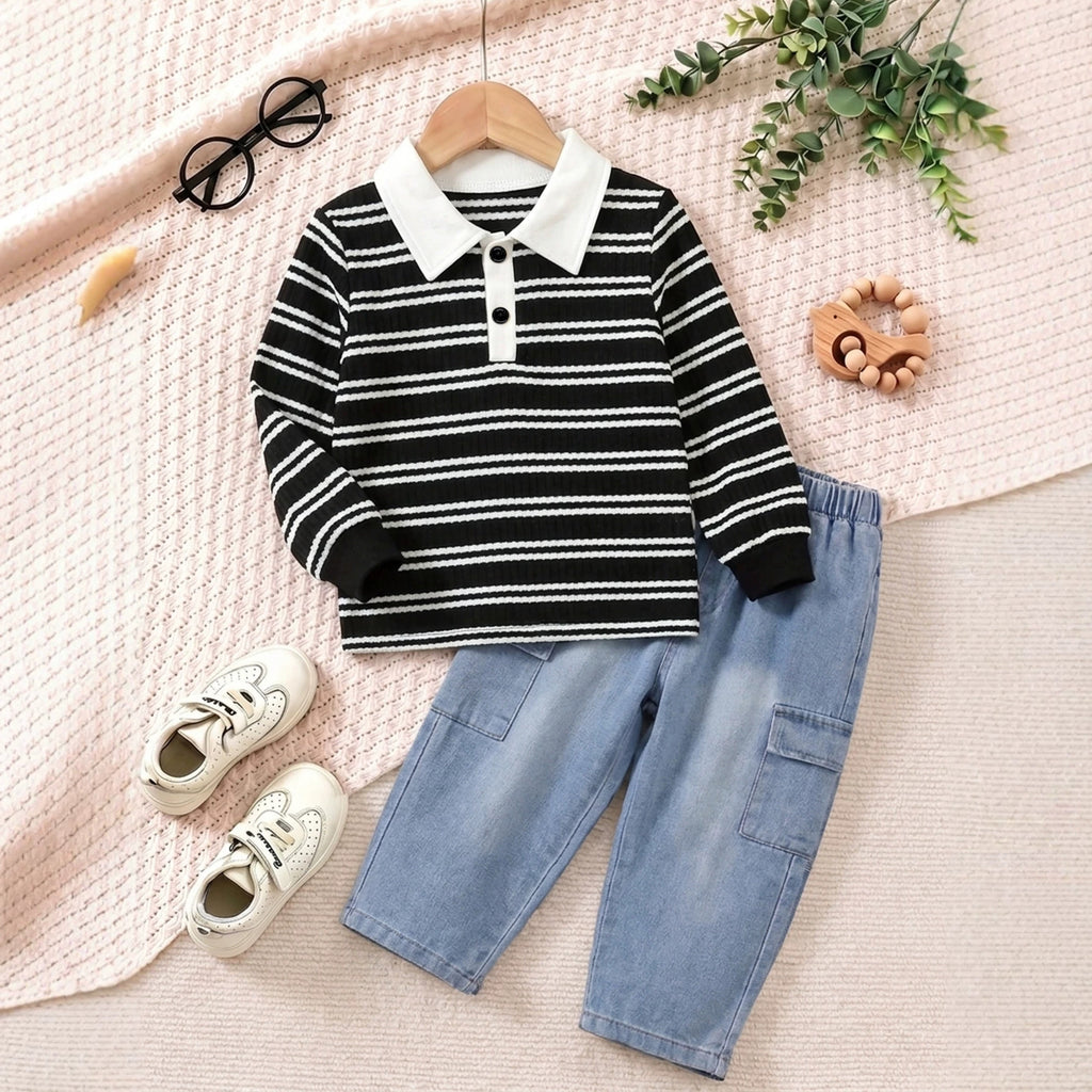 Stripe Polo Long Sleeve Set for Boys