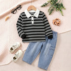 Stripe Polo Long Sleeve Set for Boys