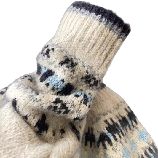 Vintage Jacquard Strickcardigan mit Rundhalsausschnitt für Damen, gefütterter Norweger-Pullovermantel mit Einzelknopf, stylisches Herbst-Winter-Top