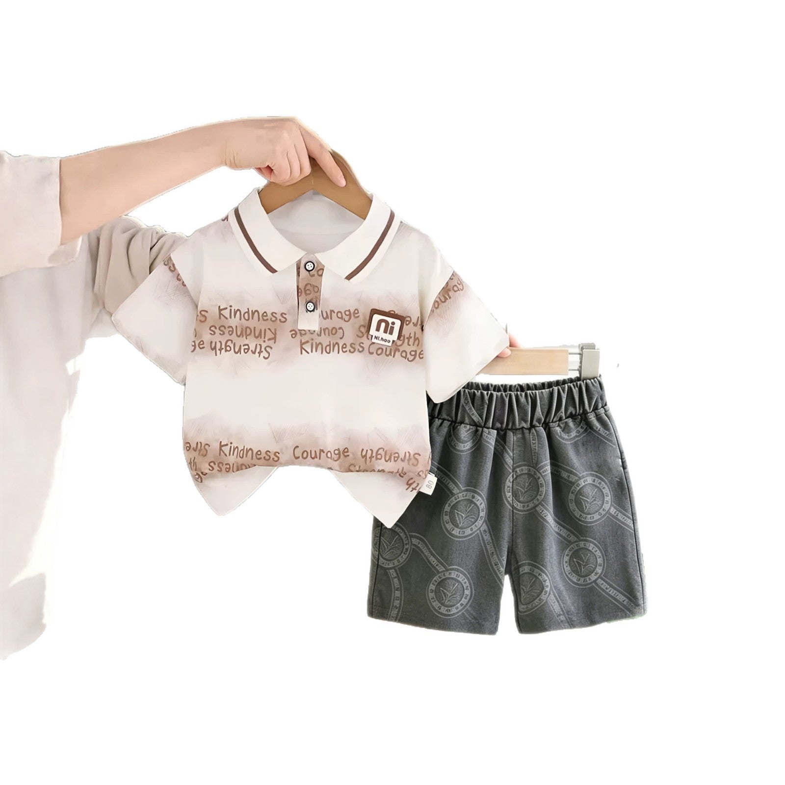 Kids' Casual Stylish Cargo Short Sleeve Polo Shirt Two-Piece Children's Clothing