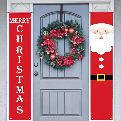 Zwei rote Weihnachtsbanner mit Weihnachtsmann und Merry Christmas – Bild 3