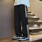 Boy's Straight Leg Pants Striped Casual Loose Fit Trousers for Kids