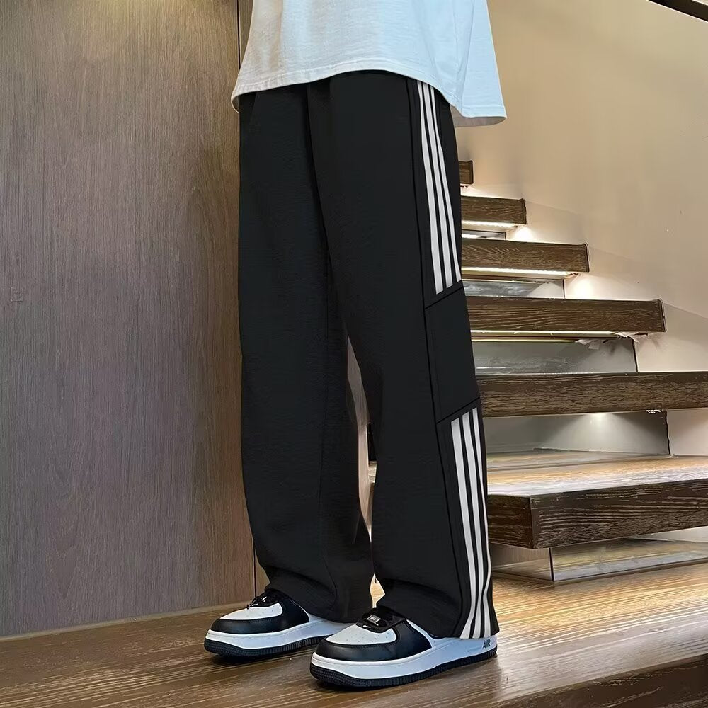 Boy's Straight Leg Pants Striped Casual Loose Fit Trousers for Kids