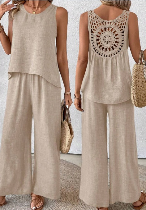 Sommer-Set: Top und weite Hose in Unifarbe