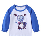 Children's pure cotton shoulder T-shirt with round neck and long sleeves