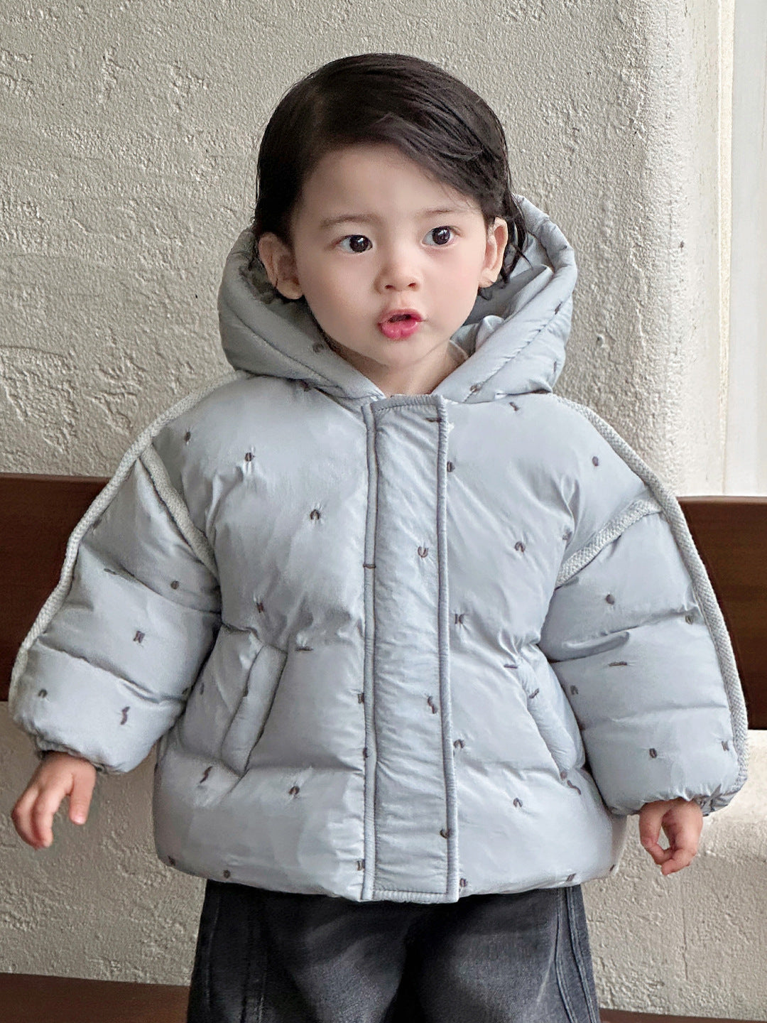 Outfit Winter Casual Thickened Puffer Coat Set with Fleece-Lined Jeans Two-Piece Set