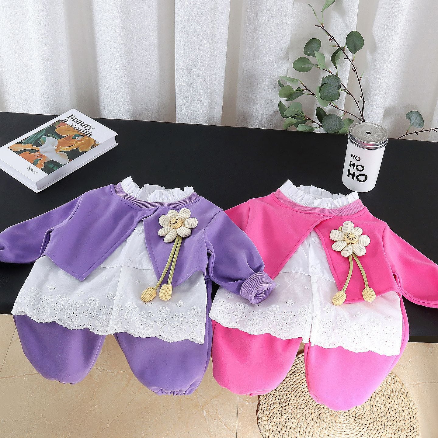 Spring and Autumn Long sleeved Three piece Set for Baby Girls Autumn
