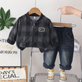 Spring and Autumn plaid long sleeved two-piece set