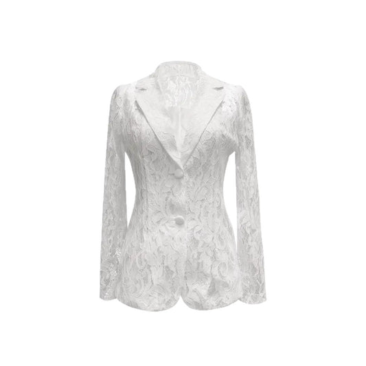 Eleganter Spitzen-Blazer für Damen mit V-Ausschnitt, transparent, Business-Casual