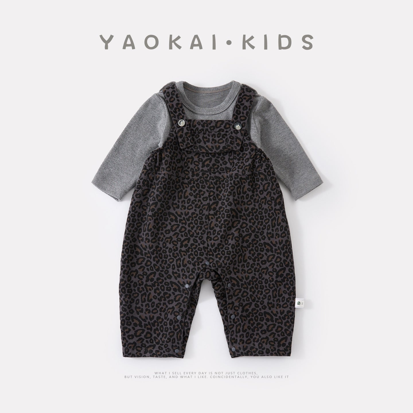 Cute Baby Leopard Print Overalls Set Kids  Bodysuit Bottoms Two-Piece Outfit