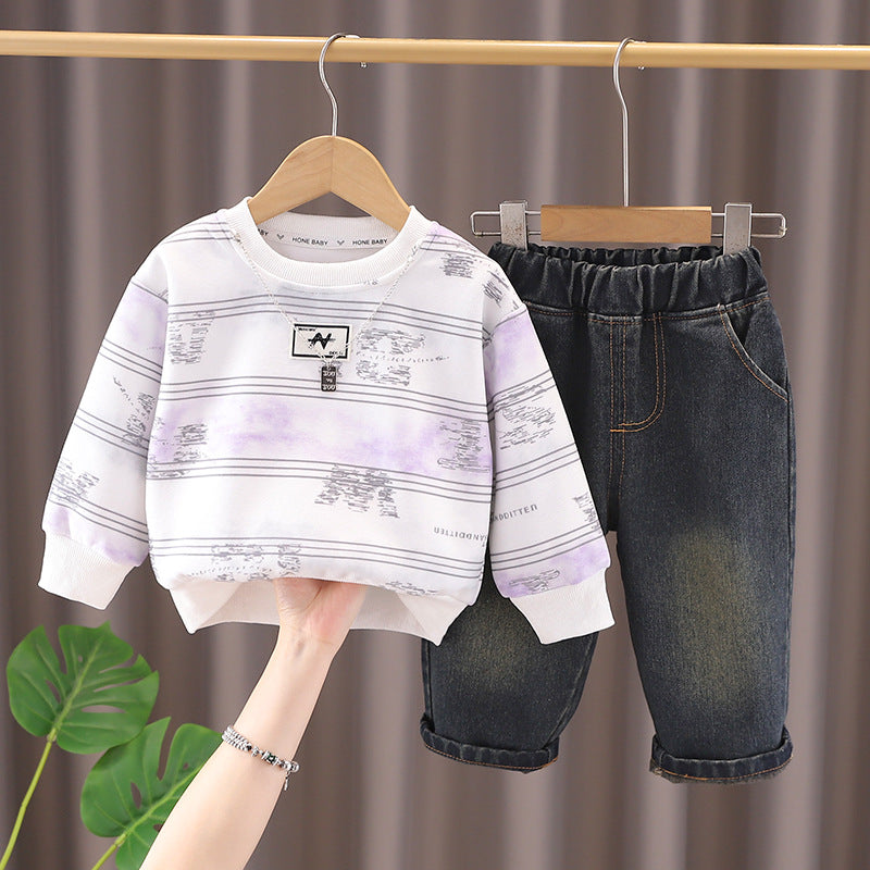 Hoodie long sleeved two-piece set for children's spring and autumn clothes