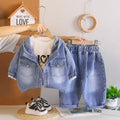 Hooded denim long sleeved three piece set
