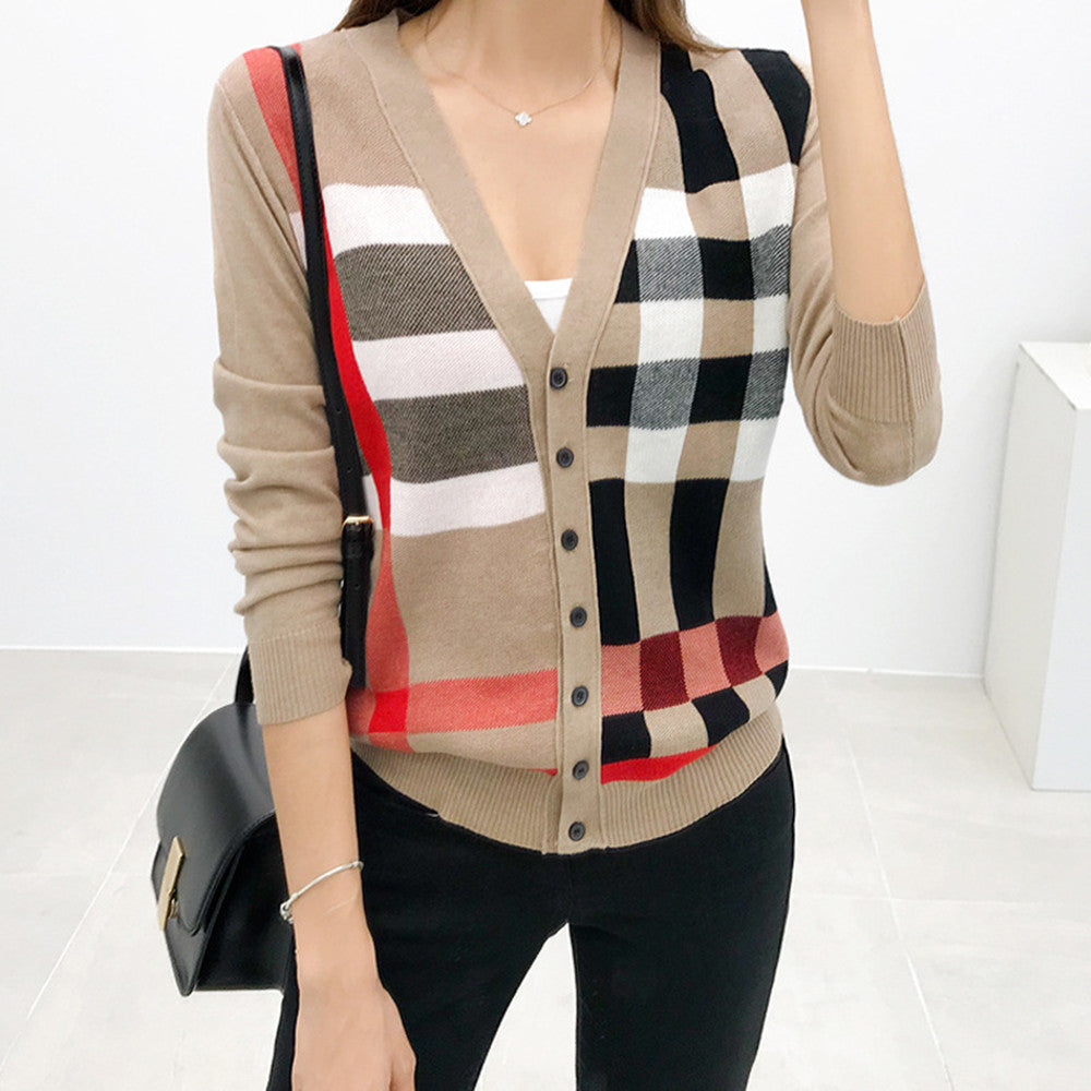 Damen-Strickjacke mit V-Ausschnitt und Muster – Bild 2