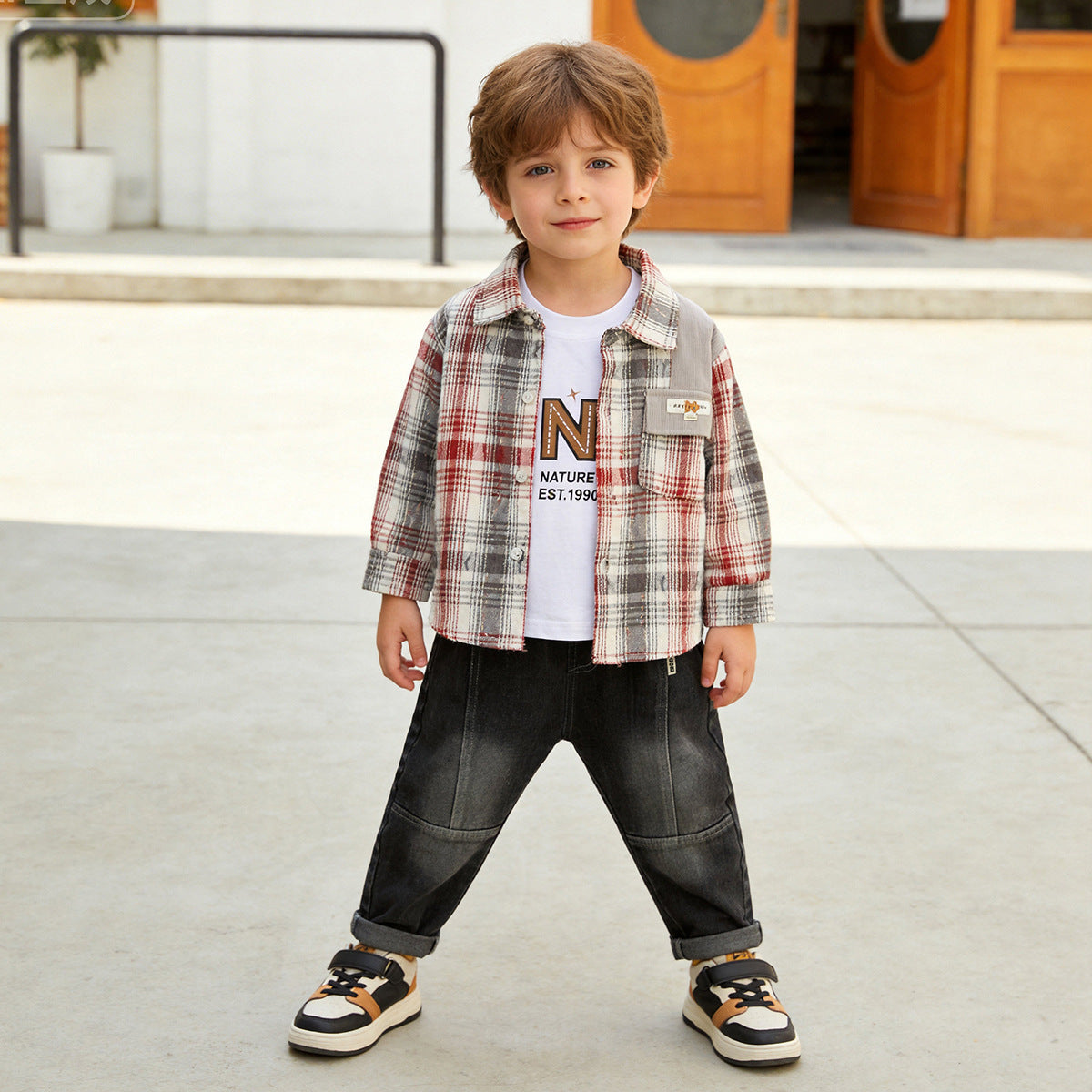 Baby Spring/Autumn Checkered Shirt Long Sleeve Three Piece Set