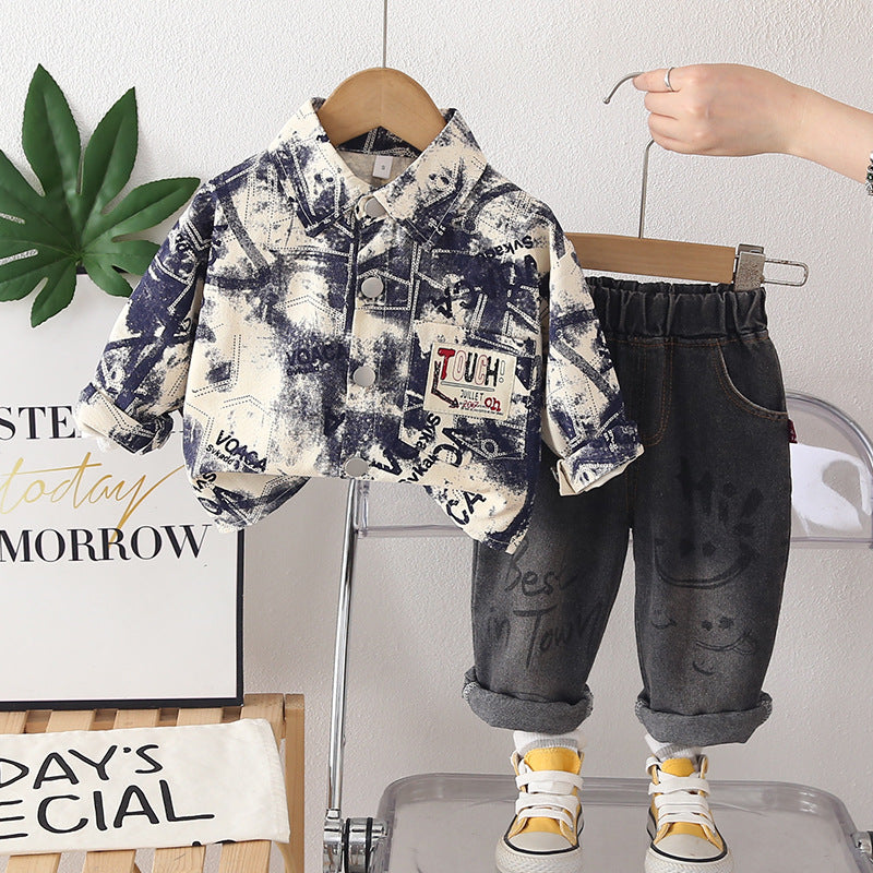 Tie dye letter long sleeved two-piece baby spring and autumn outfit
