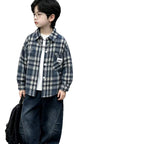 Children's autumn checkered shirt long sleeved three piece set