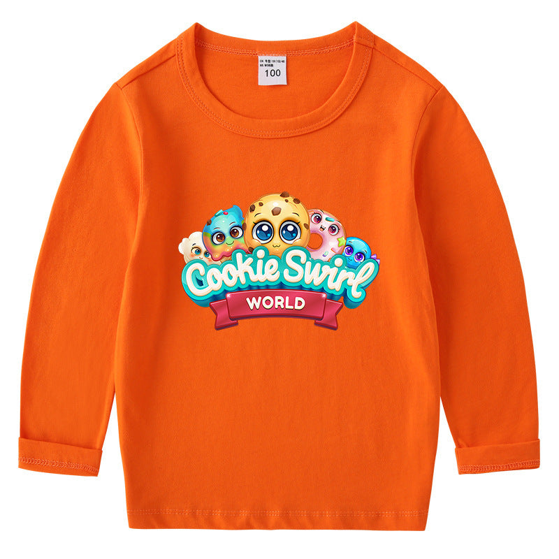 Children's cotton T-shirt with round neck and long sleeved base