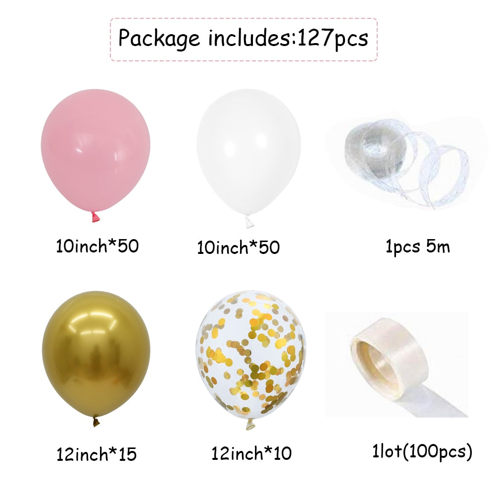 Ballongirlande in Rosa, Weiß und Gold, Ballonbogen-Set – Ansicht 3