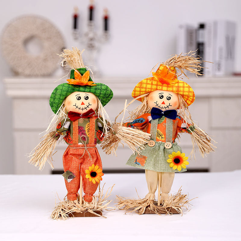 Vogelscheuchen-Deko-Figur mit Kürbis, Halloween & Erntedank
