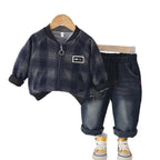 Spring and Autumn plaid long sleeved two-piece set