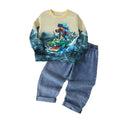 Children's Cartoon Crewneck Hoodie and Casual Jeans Set