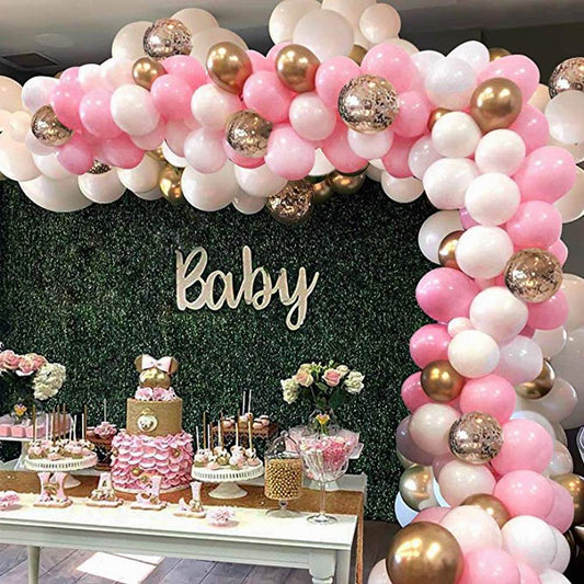 Ballongirlande in Rosa, Weiß und Gold, Ballonbogen-Set – Ansicht 1
